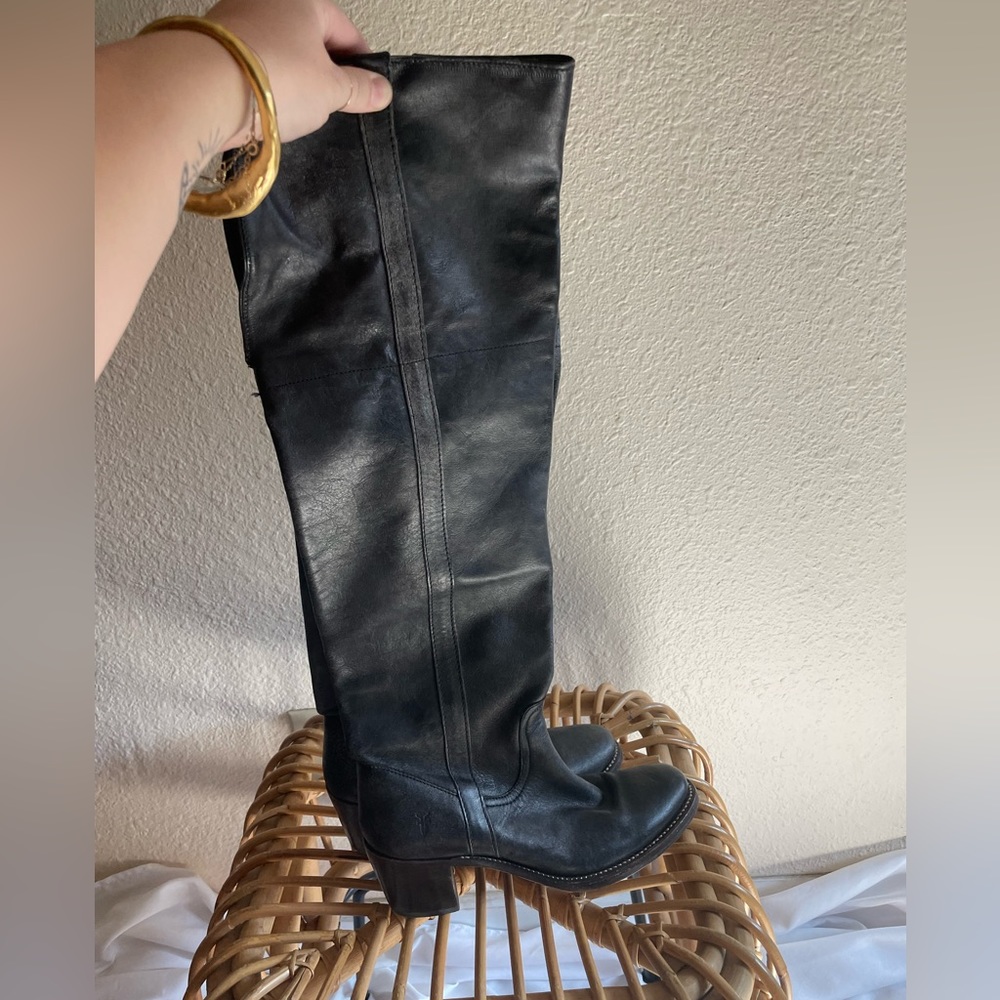 Very rare Frye black leather over the knee boots. Size 8.